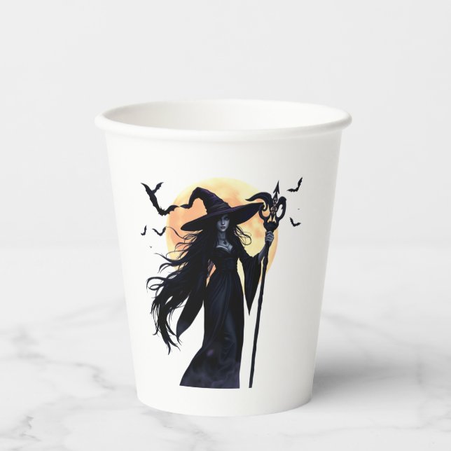 Mystical Witch under a Full Moon Paper Cups (Front)