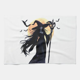 Mystical Witch under a Full Moon Tea Towel