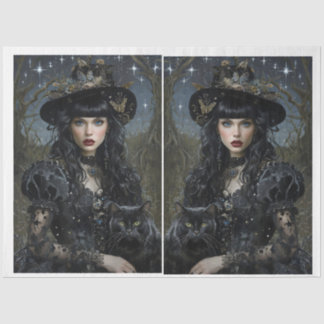 Mystical Witch with cat mirrored Tissue Paper