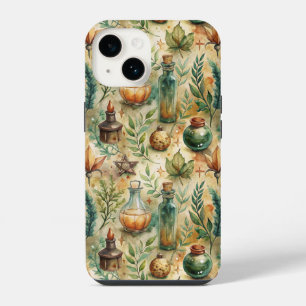 Mystical Witchcraft Bottles Green Brown iPhone 14 Case