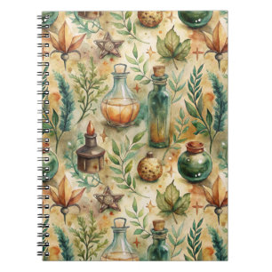 Mystical Witchcraft Bottles Green Brown Notebook