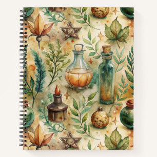 Mystical Witchcraft Bottles Green Brown Notebook