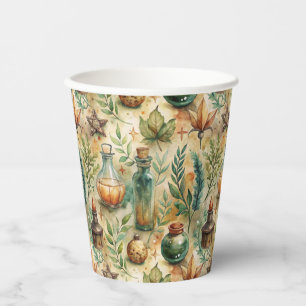 Mystical Witchcraft Bottles Green Brown Paper Cups