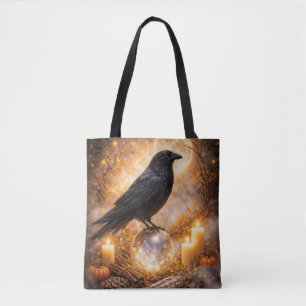 Mystical Witchy Raven Crystal Ball  Tote Bag