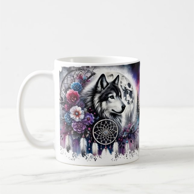 Mystical Wolf Dreamcatcher Galaxy Mug Gift (Left)