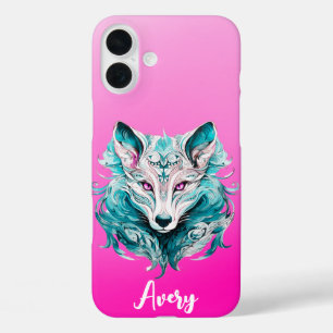 Mystical Wolf Elegant Turquoise & Pink Wolf iPhone 16 Plus Case
