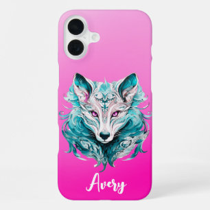 Mystical Wolf Elegant Turquoise & Pink Wolf iPhone 16 Plus Case
