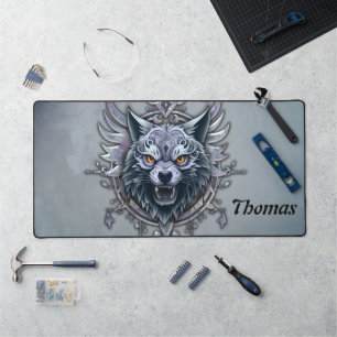 Mystical wolf head. desk mat