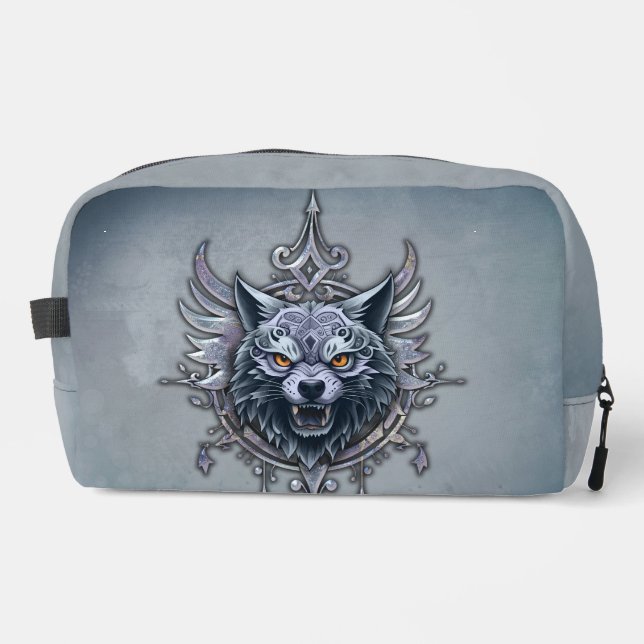 Mystical wolf head.  dopp kit (Front)