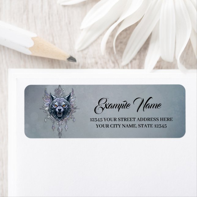 Mystical wolf head. return address label (Insitu)