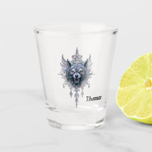 Mystical wolf head.  shot glass