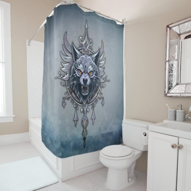 Mystical wolf head.  shower curtain (In Situ)