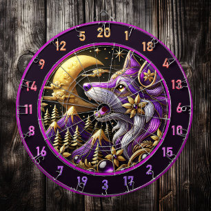 Mystical Wolf Howling at Full Moon Dartboard