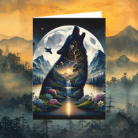 Mystical Wolf Howling at Moon Surreal Birthday