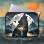 Mystical Wolf Howling at Moon Surreal  Laptop Sleeve<br><div class="desc">Picture within a picture. Double exposure art depicting a wolf howling at the moon with a mountains and forest and mountains background.</div>