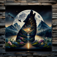 Mystical Wolf Howling at Moon Surreal Personalised