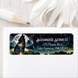 Mystical Wolf Howling at Moon Surreal Personalised Return Address Label