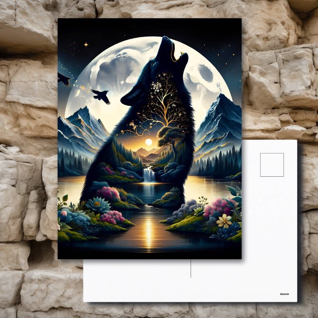 Mystical Wolf Howling at Moon Surreal   Postcard (Creator Uploaded)