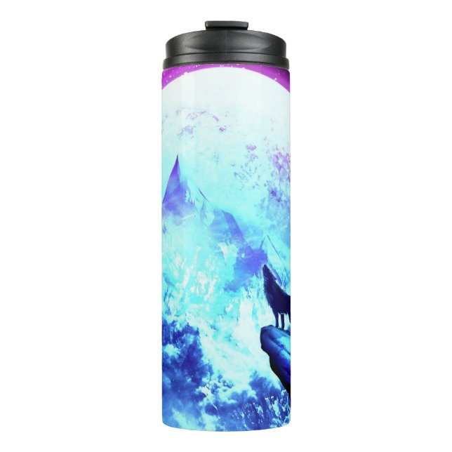 Mystical Wolf Howling at the Moonlit Mountain  Thermal Tumbler (Front)