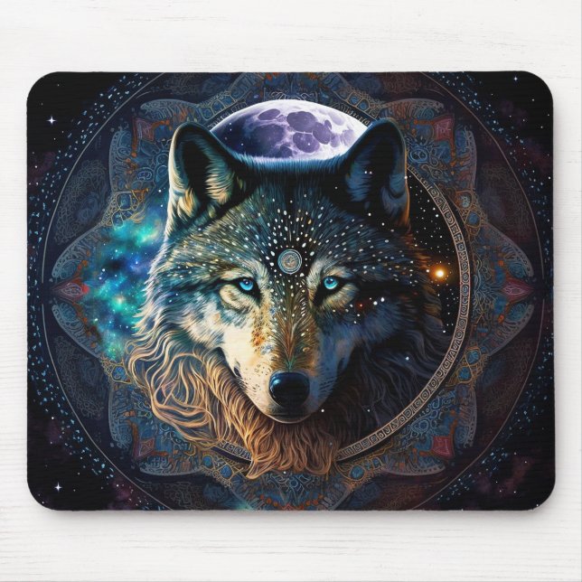 Mystical Wolf Moon Mandala Mouse Pad (Front)