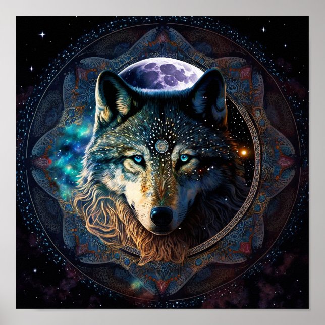 Mystical Wolf Moon Mandala Poster (Front)