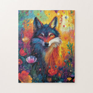 Mystical wolf standing in a dreamlike landscape jigsaw puzzle