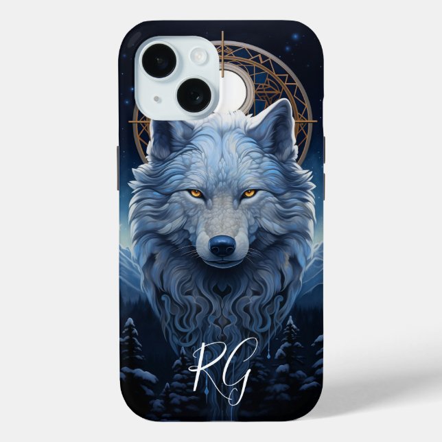 Mystical Wolf Visionary Fantasy Art Monogram Case-Mate iPhone Case (Back)
