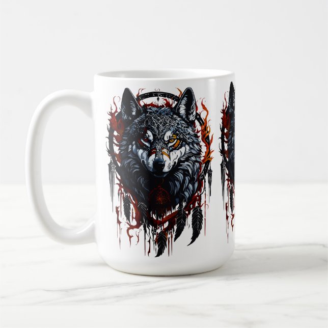 Mystical Wolf with Dreamcatcher Coffee Mug (Left)