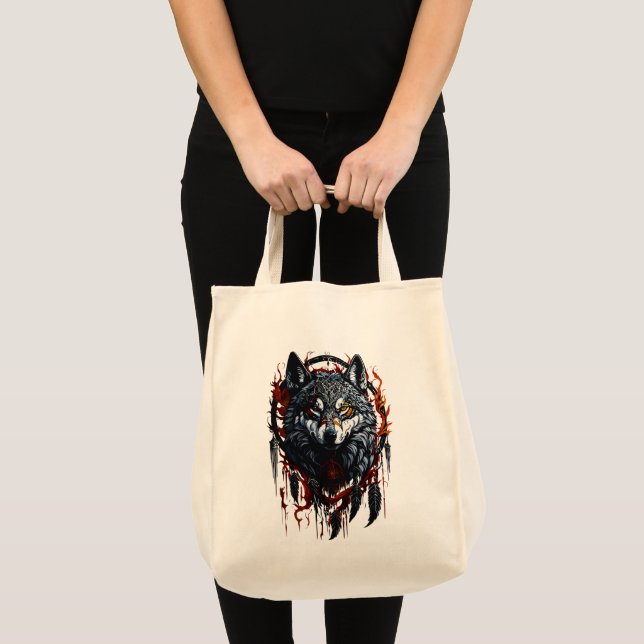 Mystical Wolf with Dreamcatcher Tote Bag (Front (Product))