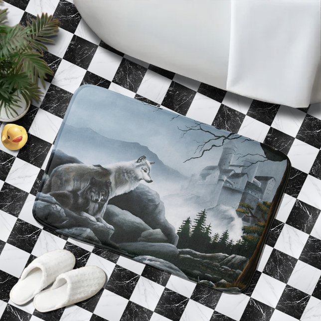 Mystical Wolves Guards Castle Fantasy Wildlife Bath Mat (Creator Uploaded)