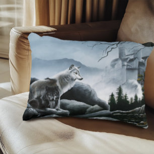 Mystical Wolves Guards Castle Fantasy Wildlife Decorative Cushion