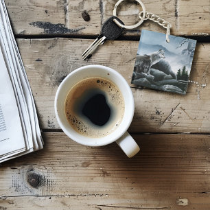 Mystical Wolves Guards Castle Fantasy Wildlife Key Ring