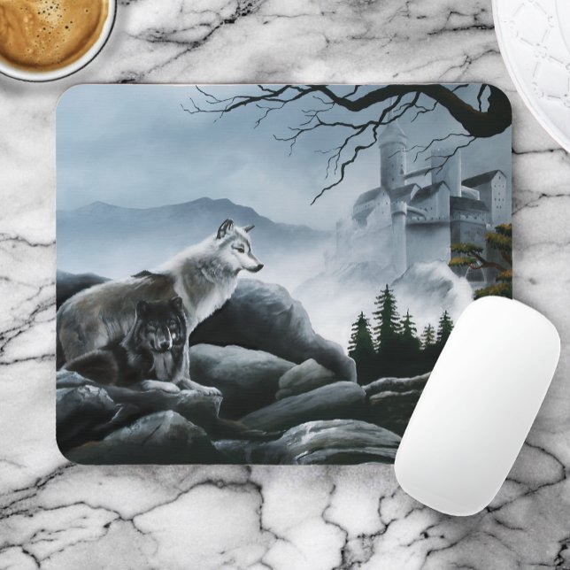 Mystical Wolves Guards Castle Fantasy Wildlife Mouse Pad (Creator Uploaded)