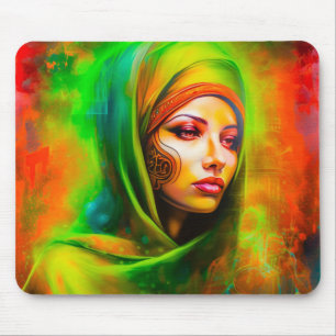 Mystical Woman in Neon Colours Mouse Pad