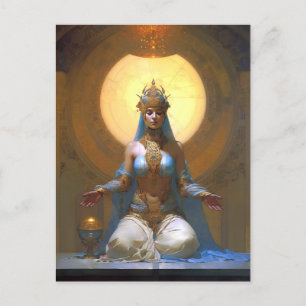 Mystical Woman Meditating Blue Gold Fantasy Art Postcard