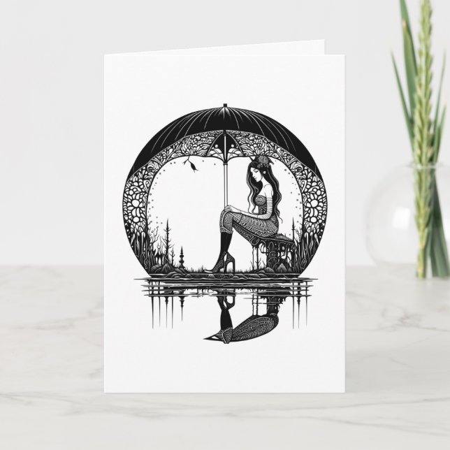 Mystical Woman sitting on the Moon Thinking About  Card (Front)