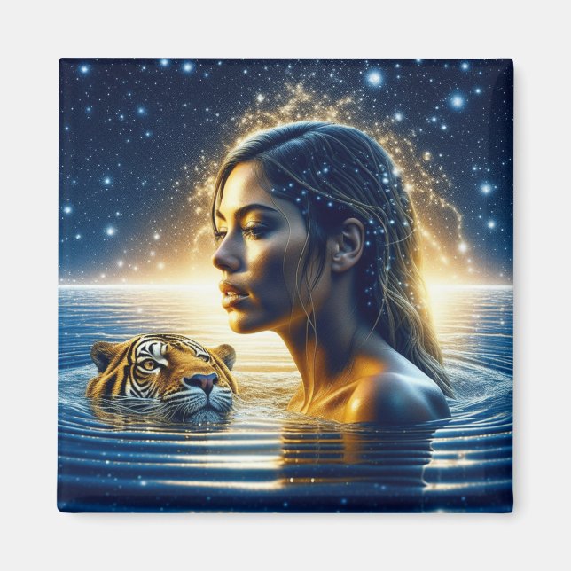 Mystical Woman Swimming with Tiger Magnet (Front)