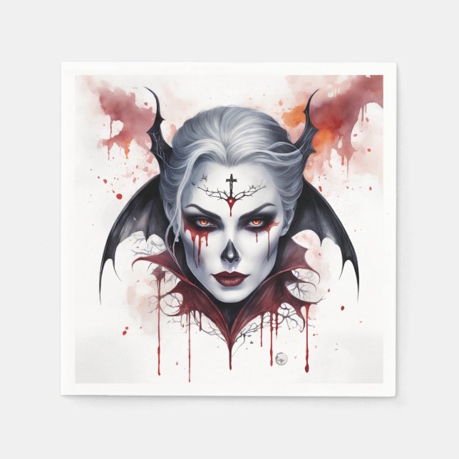 Mystical Woman Vampire Watercolor - Enchanting Art Napkin (Front)