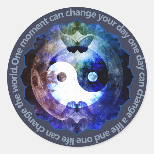 Mystical Yin Yang, Spiritual Inspirational Quote Classic Round Sticker (Front)