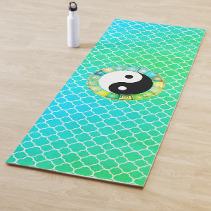 Mystical Yin Yang Symbol on Quatrefoil  Yoga Mat