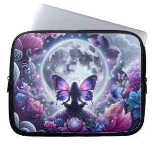 Mystical Zen Butterfly Fairy Full Moon Cosmic Art Laptop Sleeve