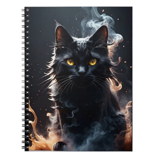 Mystified Black Cat in a Haze of Smoke Notebook (Front)