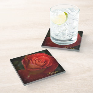 Mystique Dark Botanical Red Orange Rose Coaster