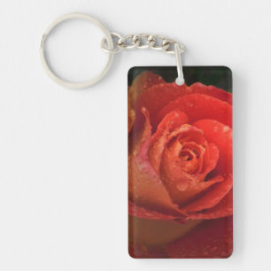 Mystique Dark Botanical Red Orange Rose Keyring