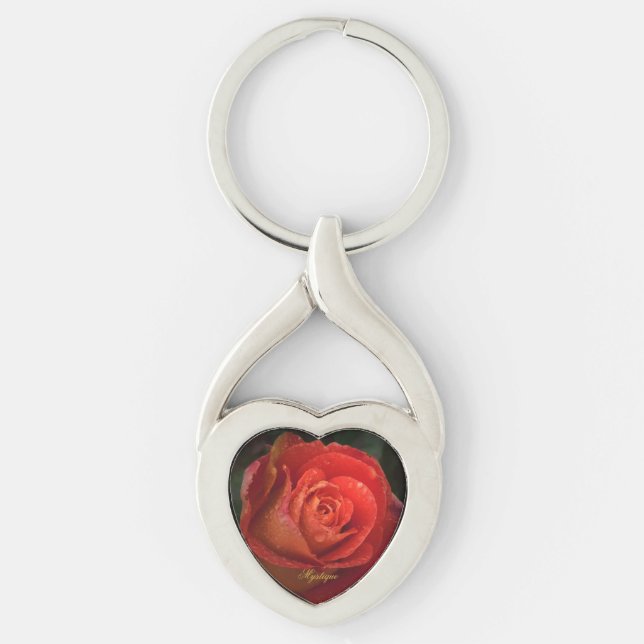 Mystique Dark Botanical Red Orange Rose Keyring (Front)