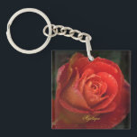 Mystique Dark Botanical Red Orange Rose Keyring<br><div class="desc">Carry a piece of nature’s hidden beauty wherever you go with this exquisite dark botanical accessory. This original, high-definition macro photograph captures a vibrant red and orange rose adorned with crystalline dewdrops against a moody, deep background. Every detail has been carefully preserved to ensure exceptional depth and gallery-quality clarity. The...</div>