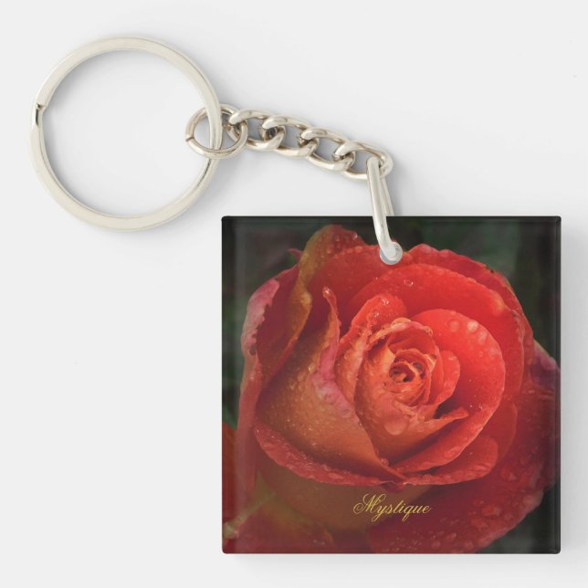 Mystique Dark Botanical Red Orange Rose Keyring (Front)