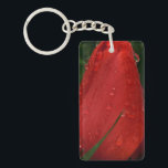 Mystique Dark Botanical Red Tulip Keyring<br><div class="desc">This elegant double-sided accessory features my original macro photography of a striking red tulip, captured in the moody and sophisticated "Dark Botany" style. The front side showcases the deep, velvety texture of the petals and the exquisite detail of fresh dew drops against an atmospheric background. The reverse side offers a...</div>