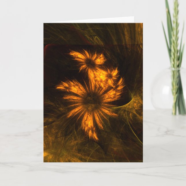 Mystique Garden Golden Abstract Fractal Art Card (Front)