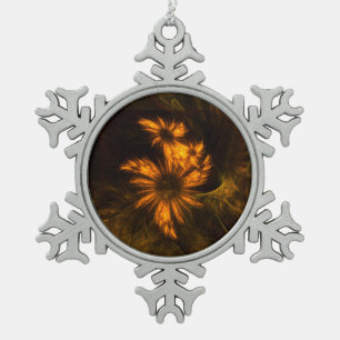 Mystique Garden Golden Abstract Fractal Art Snowflake Pewter Christmas Ornament